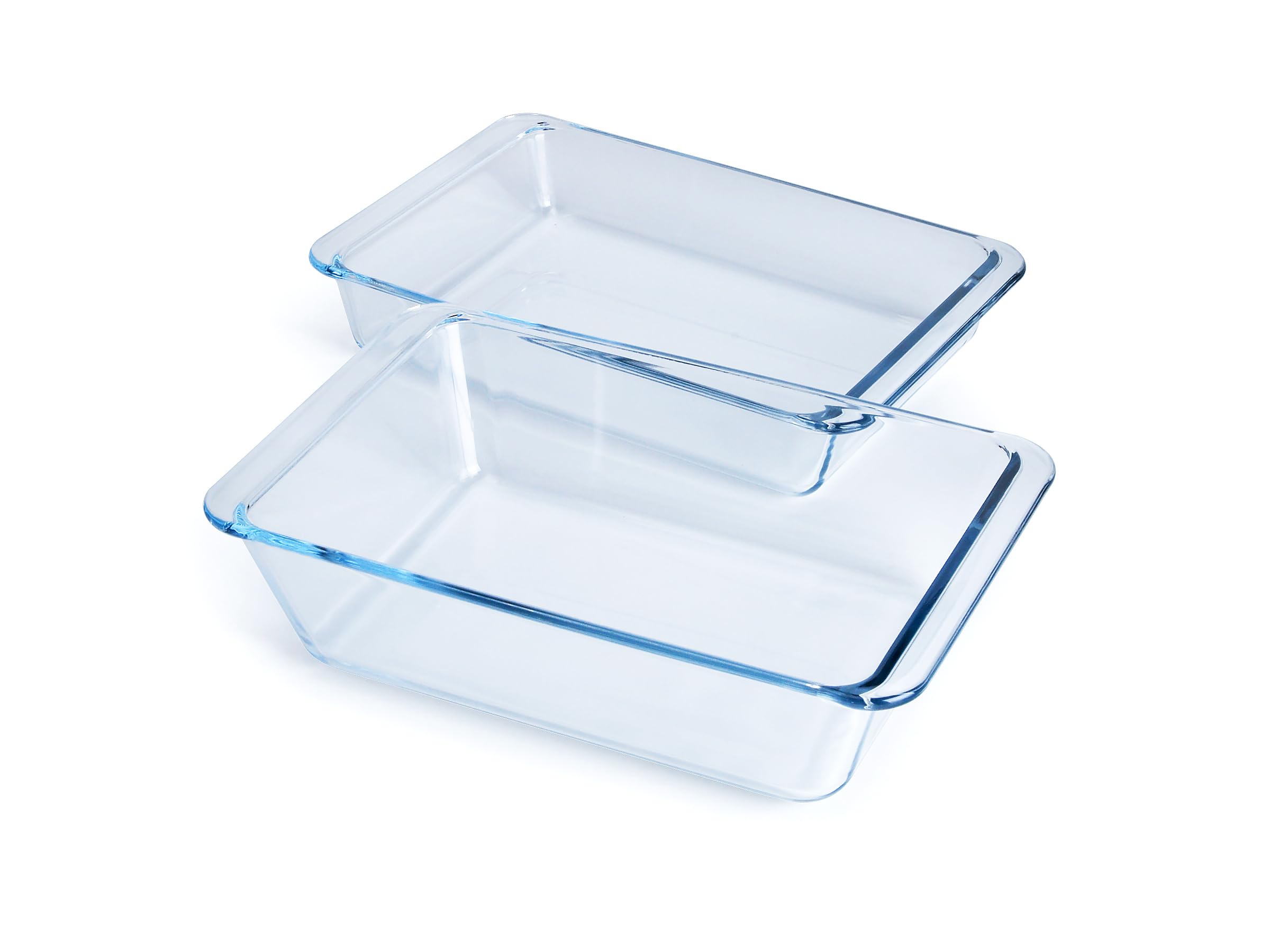 Set of 2 pcs Tempered Glass Baking Dish Set, Deep and Classic Borosilicate Glass Baking Dish Set (2.3L+1.7L). Oven, Microwave, Refrigerator and Dishwasher Safe.