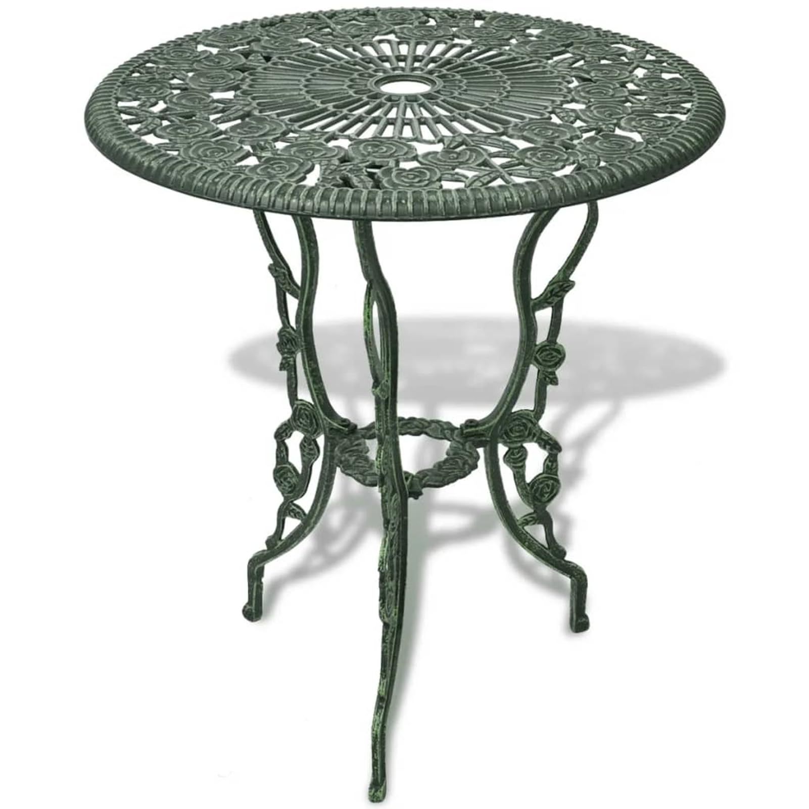 Set da Bistrot in Alluminio Pressofuso Verde 3 Pezzi, Design Elegante con Dettagli Floreali per Giardino, Patio o Serra, Mobili da Esterno Resistenti e Comodi, Tavolo e Sedie per Aperitivi o Cene all'