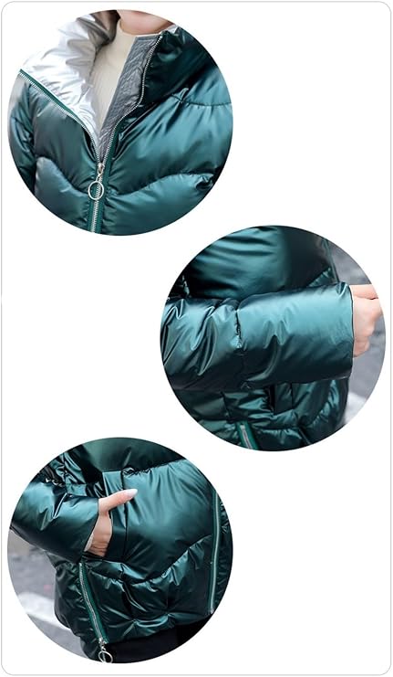 Women's Puffer Jacket Plain Winter Jacket Warm Stand Collar Transition Jacket Shiny Down Jacket Short Cut Padded Quilted Jacket