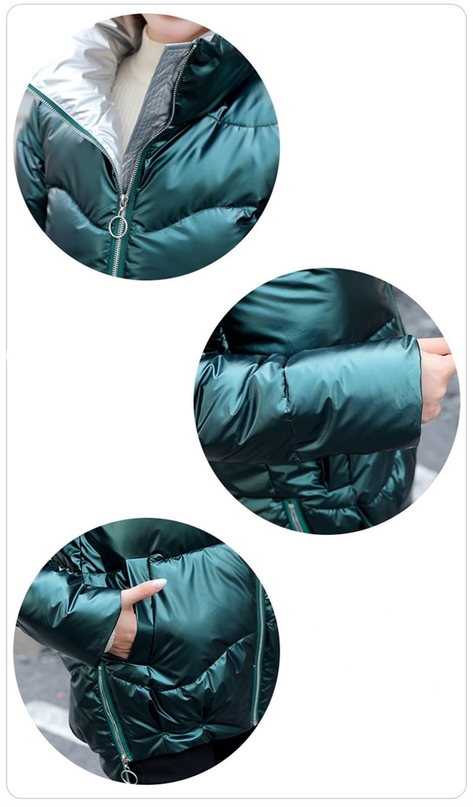 Doudoune Femme, Veste d'hiver Unie, Col Montant Chaud, Veste Demi-Saison, Doudoune Brillante, Coupe Courte, Veste Matelassée Matelassée