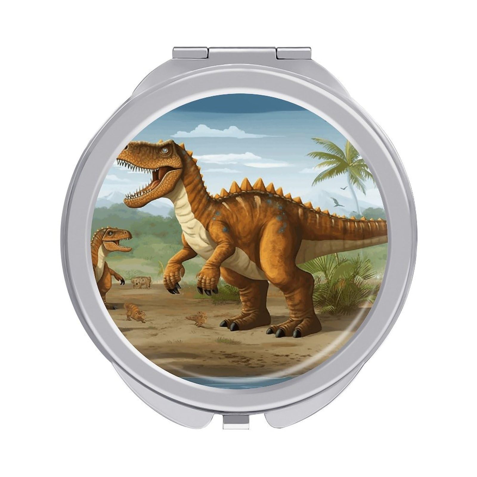 Fekiloot Style Jurassic Period Dinosaur Travel Makeup Mirror Handheld Compact Mirror Portable Pocket Mirror Double-Sided 1X/2X Magnifying For Handbag And Purses