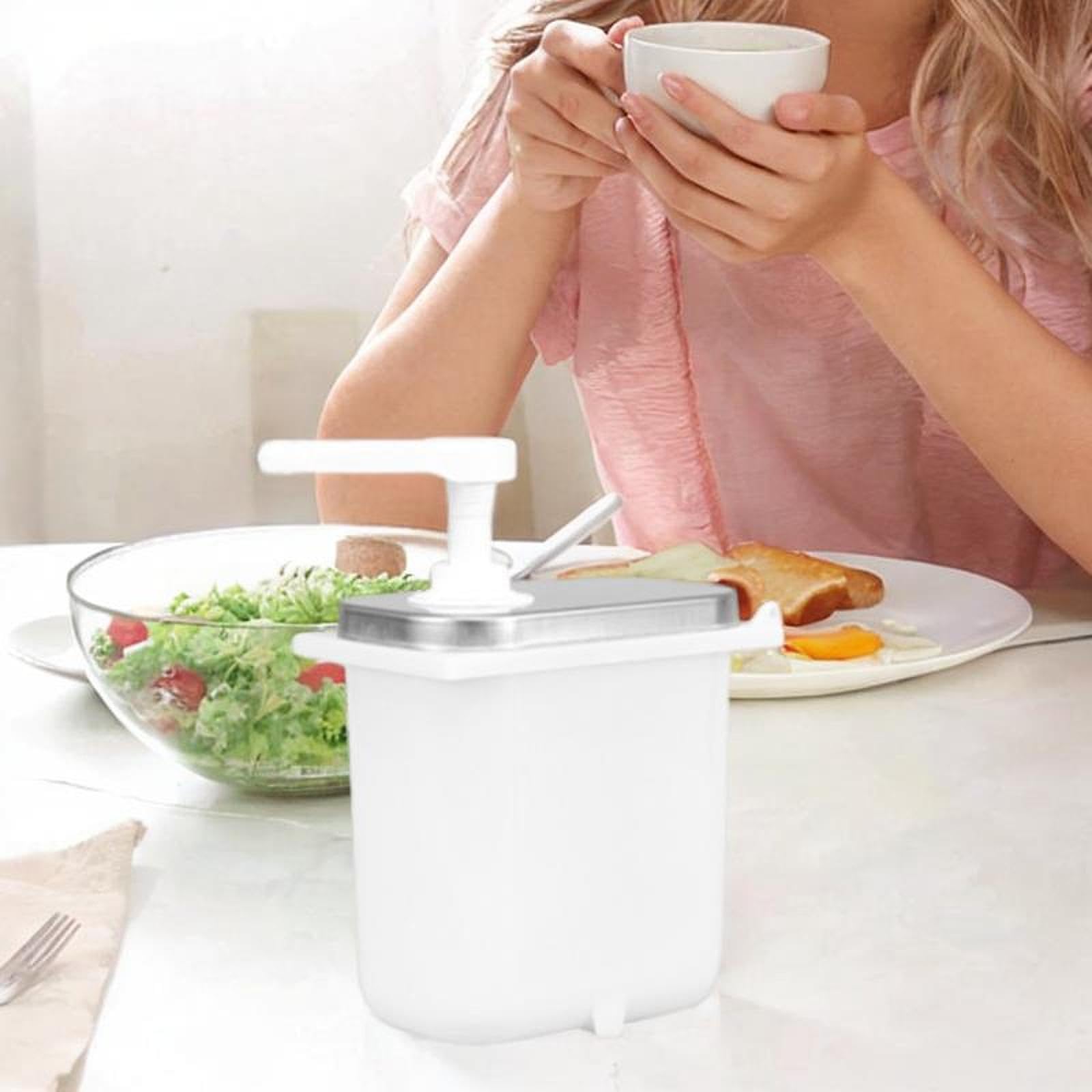 perfk Saucenspender Pumpe Ketchup Sirup Pumpe 2 l Sirup Fructose Druckflasche Sirup Flasche Gewürzpumpe für Hotel Gebrauchsbuffet, 2l Weiß