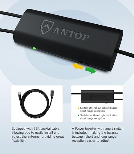 Miniatura 6 de Antop - Antena omnidireccional de TV al aire libre, antena digital amplificada HDTV para Smart TV y TV antigua, filtro LTE 5G integrado, soporta uso