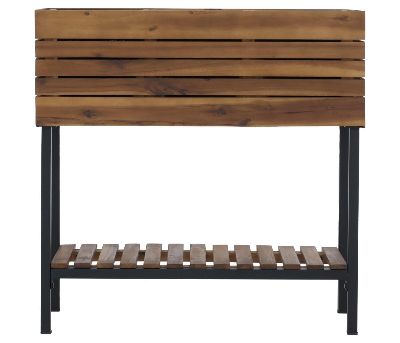 Hochbeet HWC-P84, Pflanzbeet Blumen-/Pflanzkasten Pflanzkübel, Ablage Outdoor Akazie Holz FSC® 79x80x31cm - braun