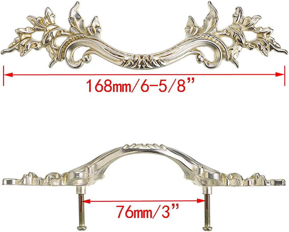JUXYES Pack of 5 European Style Vintage Cabinet Handles Pulls, Antique Decorative Dresser Drawer Pulls Retro Drawer Pull Handles Knobs for Cupboard Cabinet (Antique Silver)