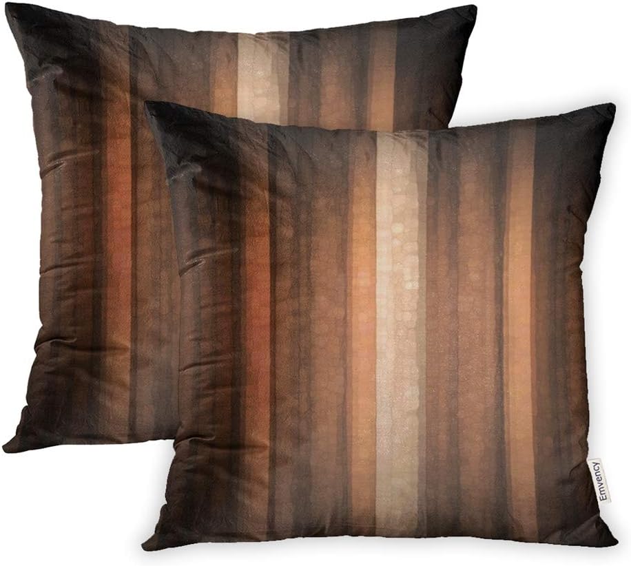 Emvency Pack of 2 Throw Pillow Covers Print Polyester Zippered Pillowcase Orange Copper and Pale Peach Abstract with Cool Glass and Vintage Stripe Design 18x18 Square Decor for Home Bed Couch Sofa
