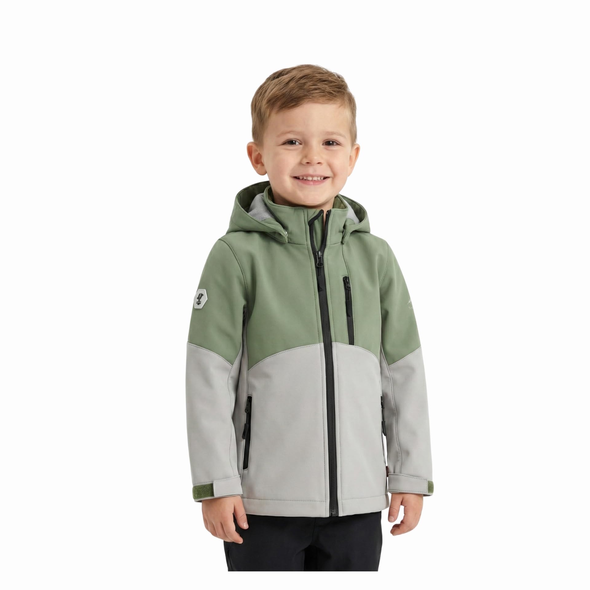 Giacca softshell con cappuccio per bambini e ragazzi, fodera in pile. Materiale impermeabile 5000 mm senza PFC minimizzato dall'inquinamento.
