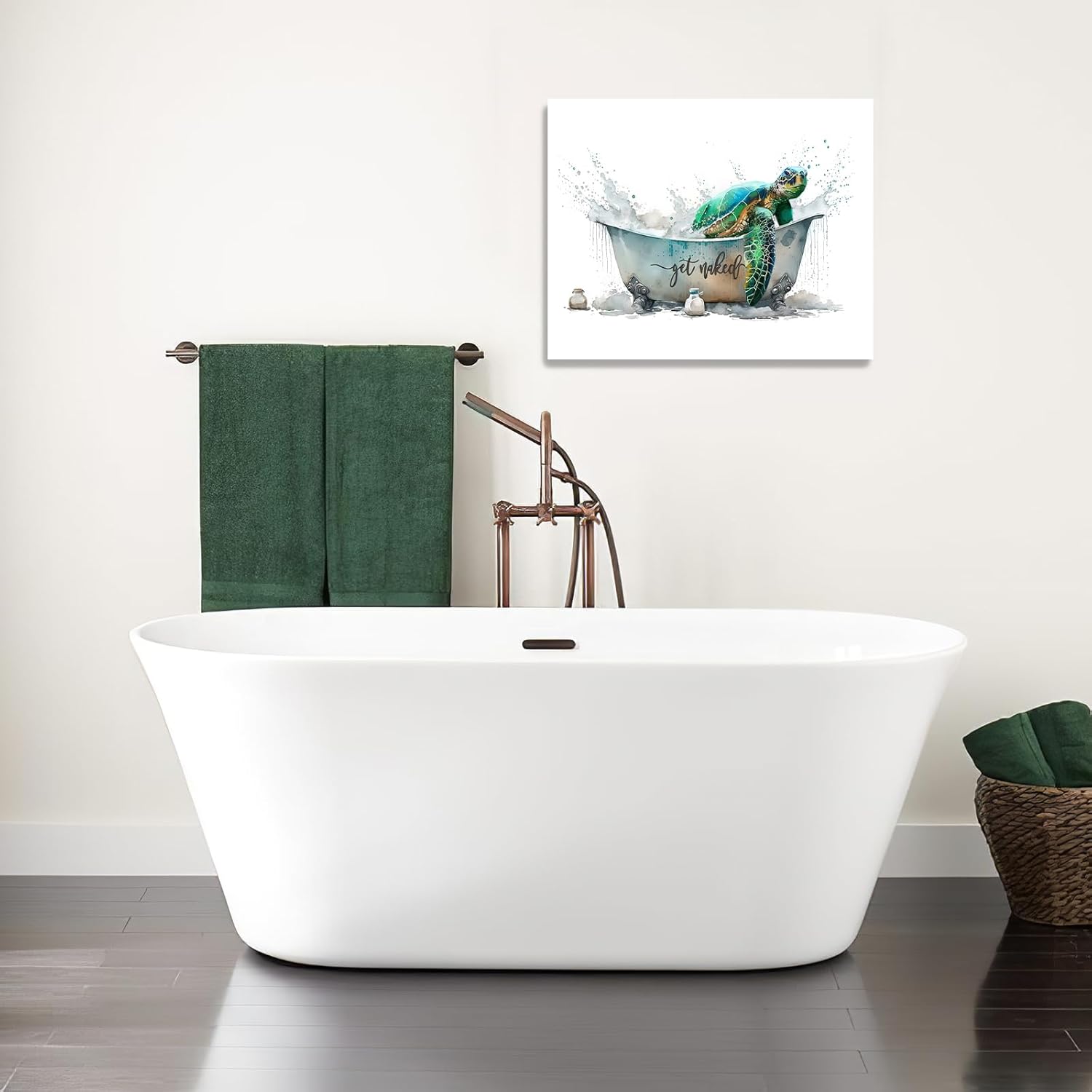Sea Turtle Bathroom Decor Wall Art Funny Teal Turtle Bathtub Pictures Wall Decor Country Bathroom Sign Canvas Print Painting Framed Artwork Modern Home Decorations For Toilet 16"x12"