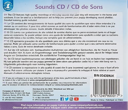 COMPANY OF ANIMALS Geräusch-CD für Hunde - Geräusche für die Desensibilisierung und Verhaltenstherapie. Beinhaltet Alltagsgeräusche wie z.B. Feuerwerk und Gewitter. Von Tierärzten empfohlen.