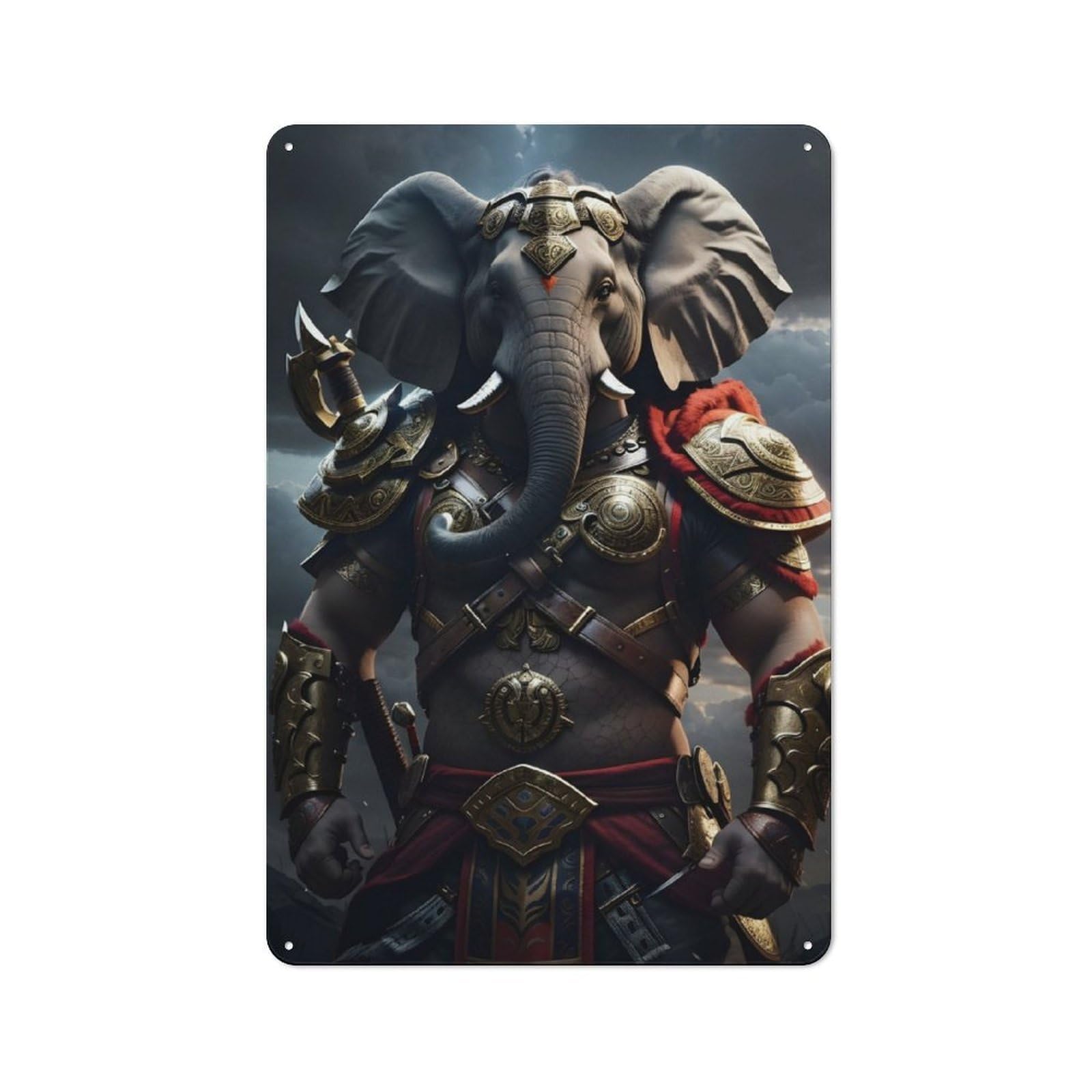Junmoney Elephant Armor Kingdom Rustic Metal Plaque 30X20cm For Guest Room Or Hallway, For Home Interiors, Feature Walls And Decorative Displays
