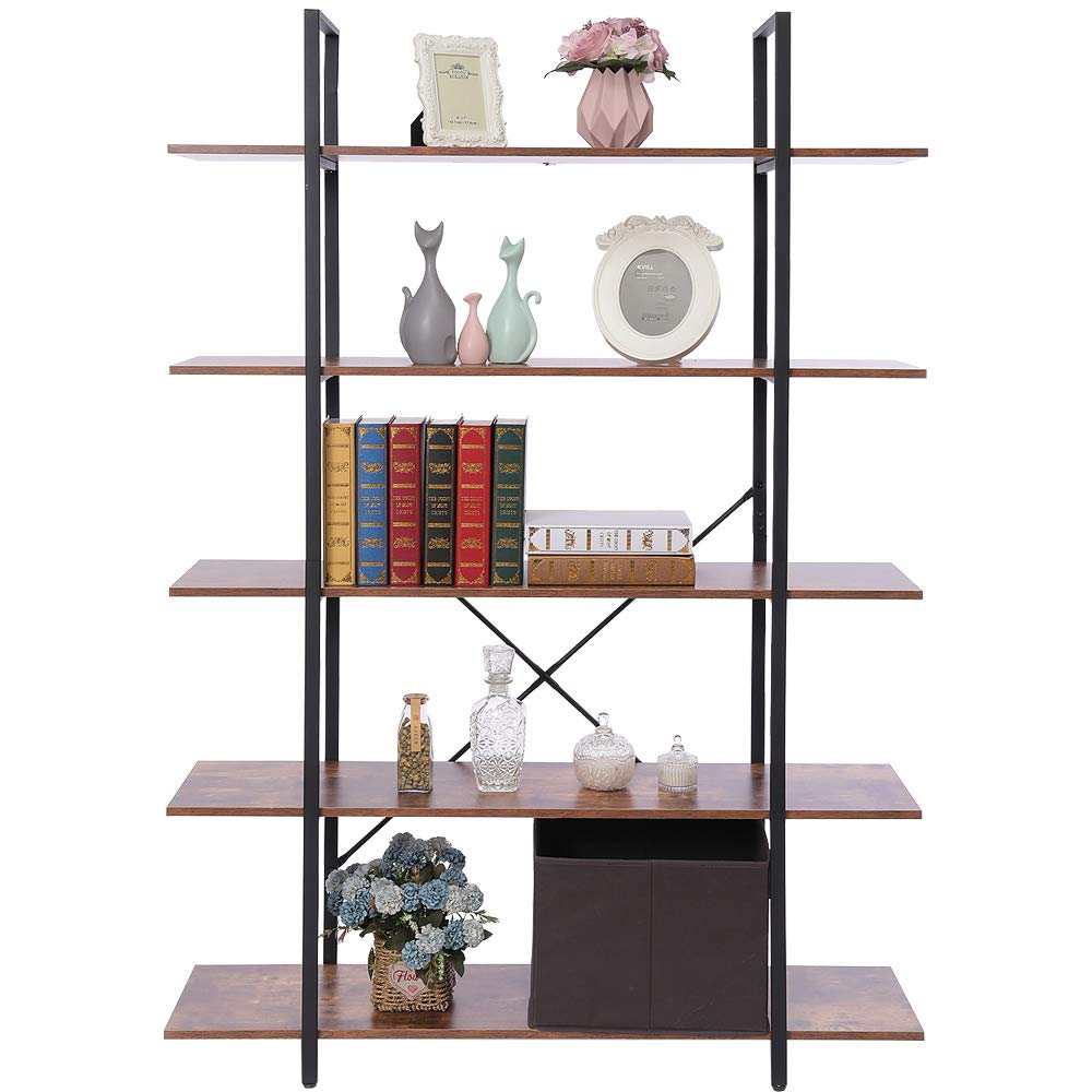 Buy USIKEY 5Tier Industrial Bookshelf, Bookshelves with Wood and Metal