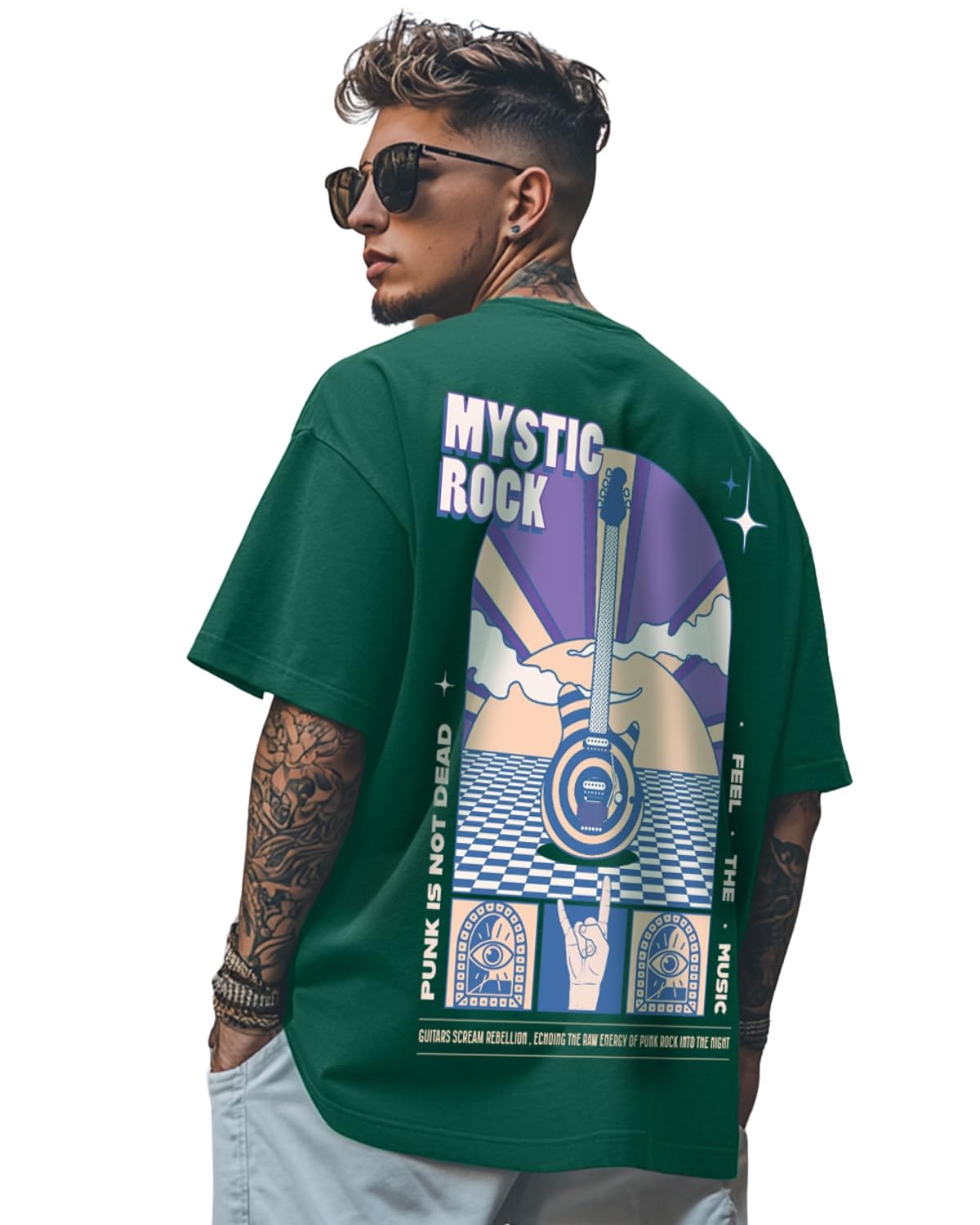 veirdo Pure Cotton Oversized Baggy Fit Drop Shoulder Stylish and Latest Graphic Printed Round Neck Half Sleeves T-Shirt for Men (Available Color Options: Black, Green, Royal Blue, Lilac & Sky Blue)-picture-41
