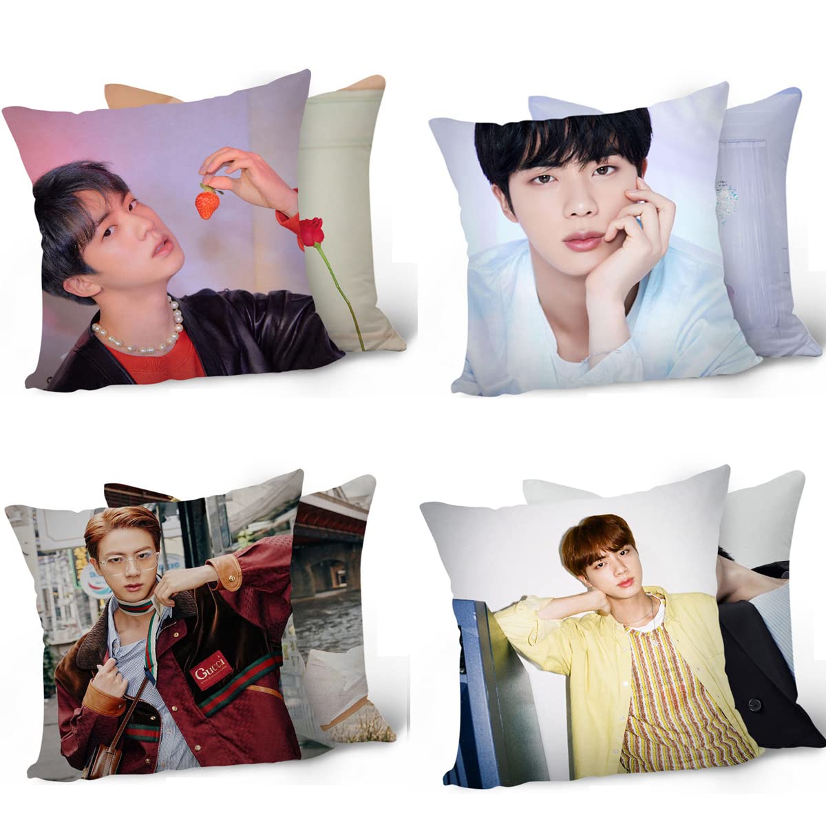 Goodern 4 Pack BTS Bangtan Boys JIN Pillow Covers BTS JIN Pillow Case BTS JIN Pillowcases BTS JIN Pillow Case BTS JIN Cushion Covers JIN Cushion Case BTS JIN Pillowcase Covers for Sofa Living Decor