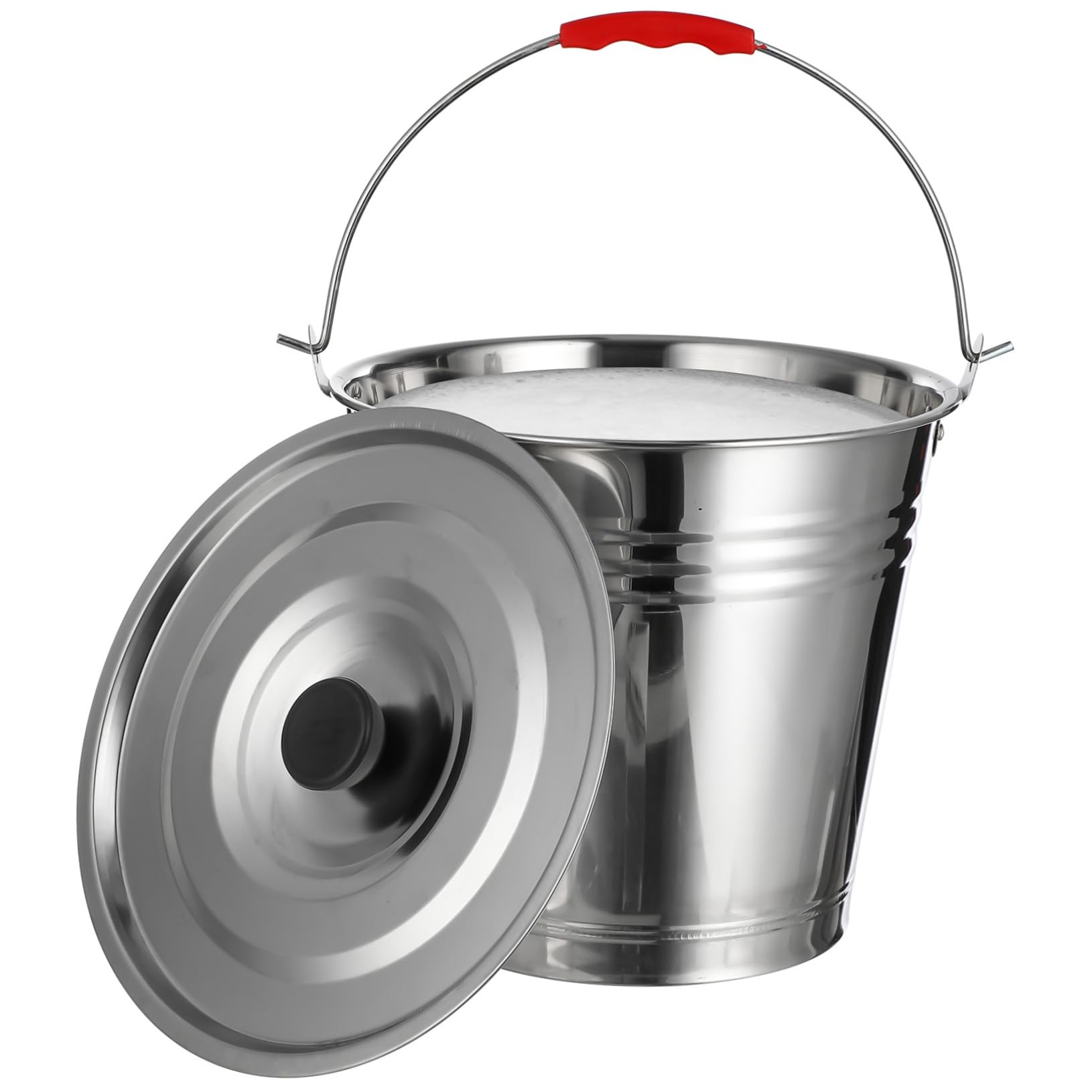HOODANCOS 1Pc Stainless Steel Water Bucket with Lid Multi Purpose Utility Pail for Milk Ice and Water Durable Design for Household and Outdoor Use Easy to Clean and Maintain