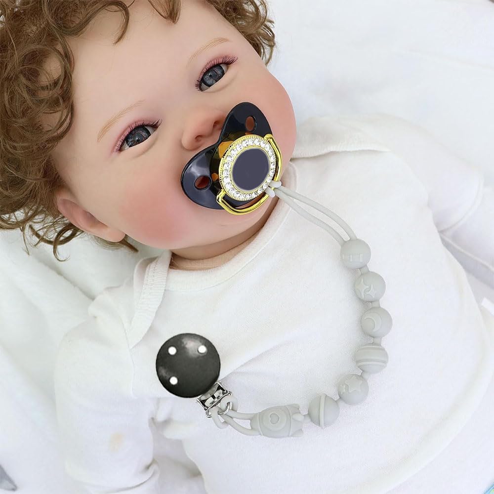 Leiouna Silicone Pacifier Clips Baby, 5 Pack Soft Flexible Binky Pacifier Clip Holder with One Piece Beads Design for Boys and Girls, Birthday Gift Fits All Soother and Toys (Green)