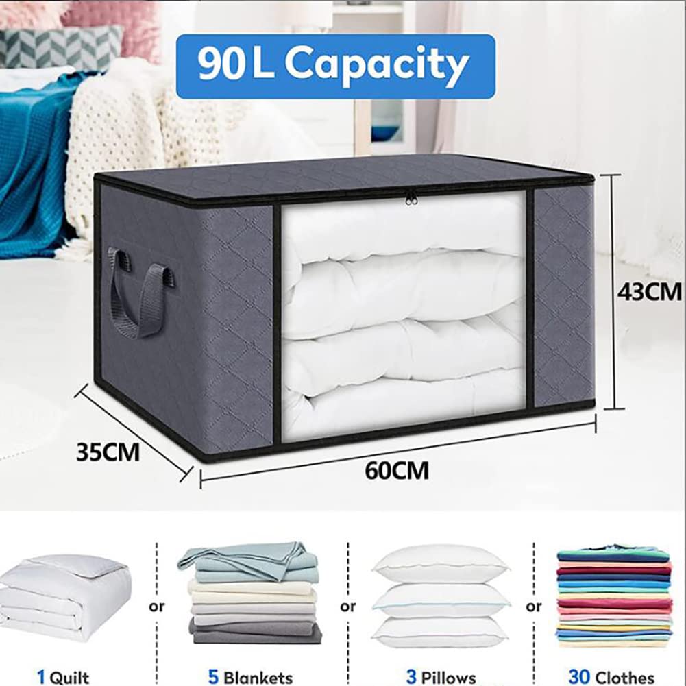 Confezione 6 Borse Porta Abiti Pieghevoli Grigie con Coperchi - Grandi Dimensioni (60 * 35 * 43) - Ideali per Organizzazione Sotto il Letto e nell'Armadio