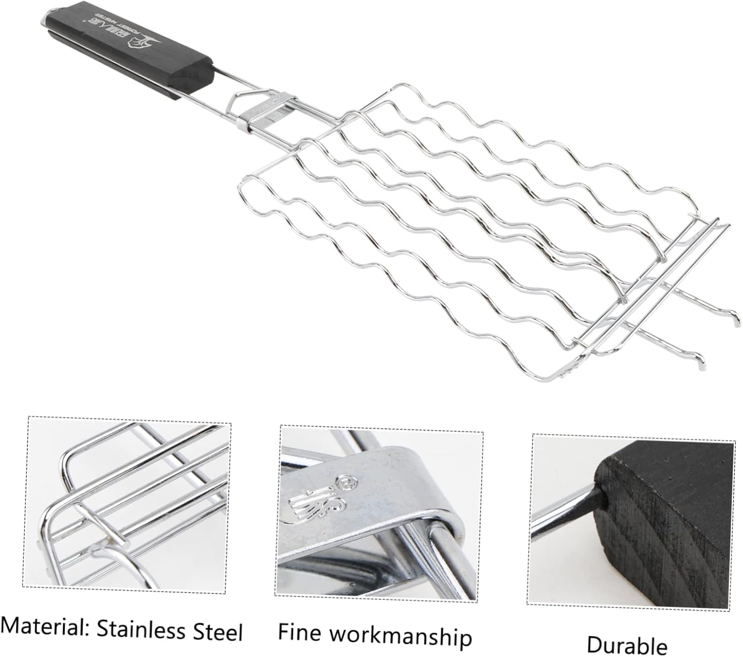 Stainless Steel BBQ Grill Net Heat Resistant Handle Barbecue Accessory for Outdoor Cooking for Fish and Sausages Easy to Use Grilling Tool