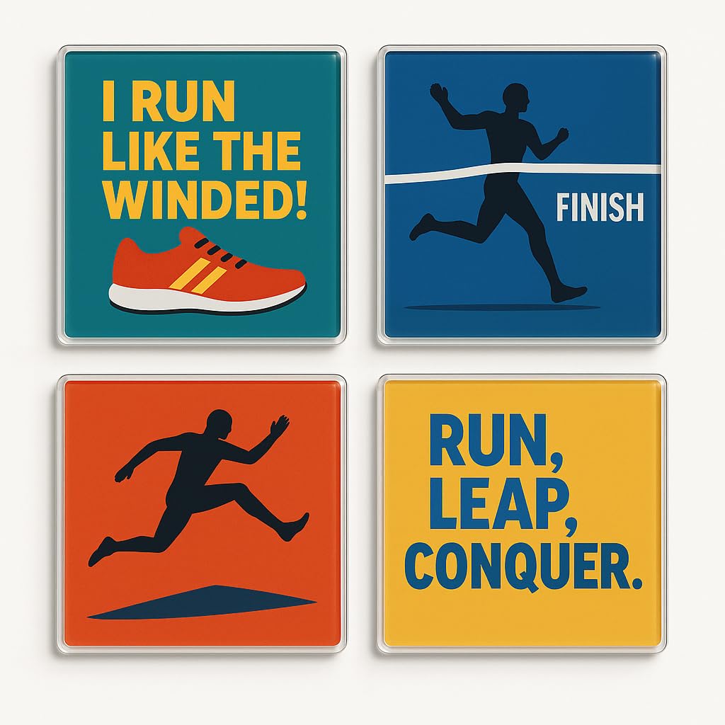 The Plum Penguin Athletic Vibes Acrylic Coaster Gift Set Of 4 With Uk Athletics Design - Vibrant Sports Fan Home Decor For Enthusiasts