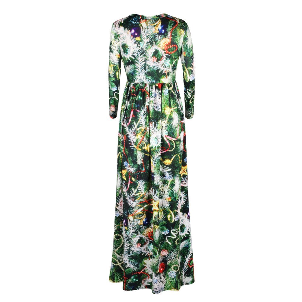 YOUR GALLERY Women's Christmas Jingle Bells Bears Printed Long Sleeve Maxi Dresses