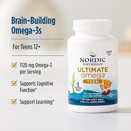 Miniatura 6 de Nordic Naturals Ultimate Omega 2X Teen, Fresa - 60 mini geles blandos - 1120 mg Omega-3 totales con EPA y DHA - Salud cerebral, estado de ánimo