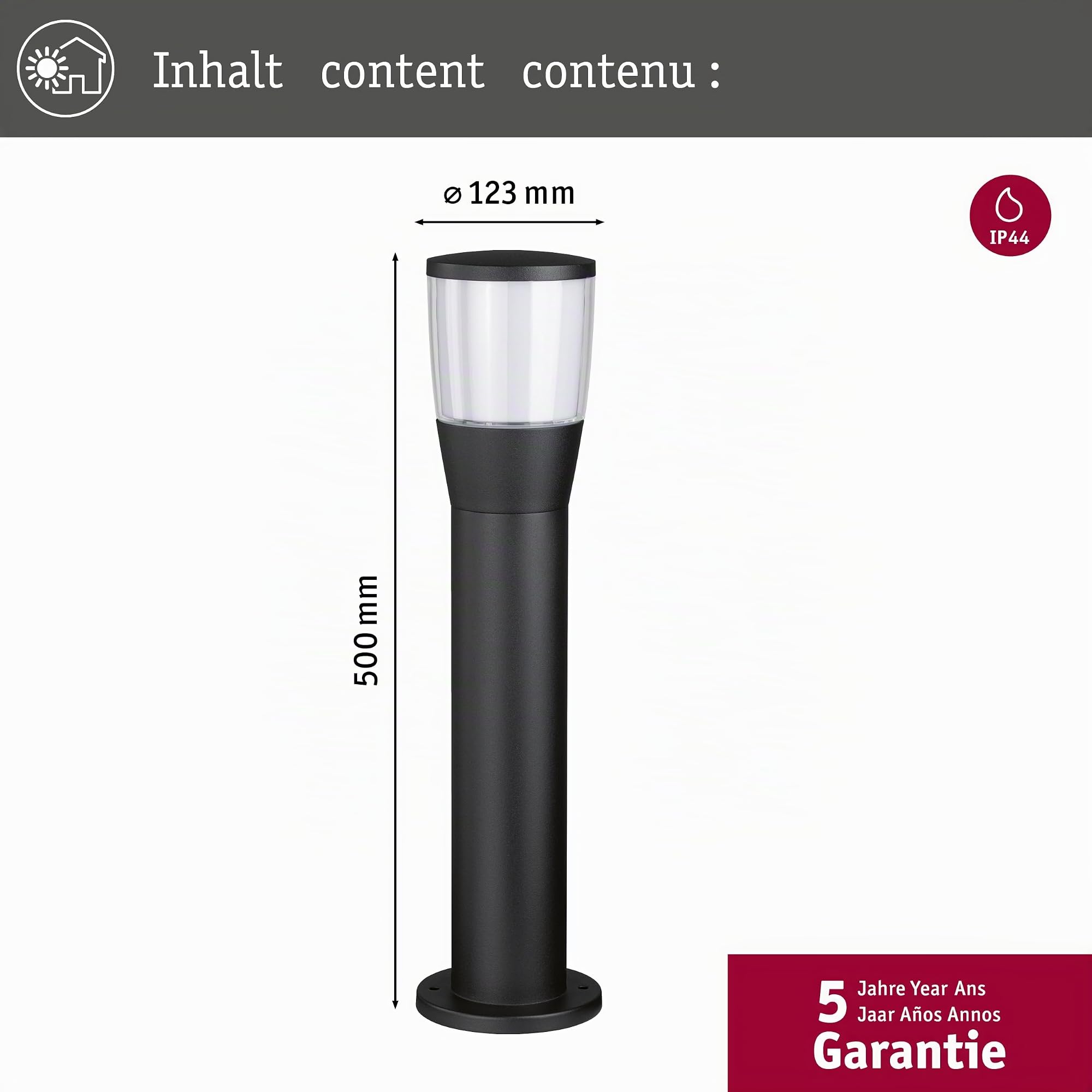 Paulmann 94741 Außenleuchte Pollerleuchte Bako seewasserresistent IP44 500mm max. 20W 230V Anthrazit E14 Alu Ohne Leuchtmittel E14