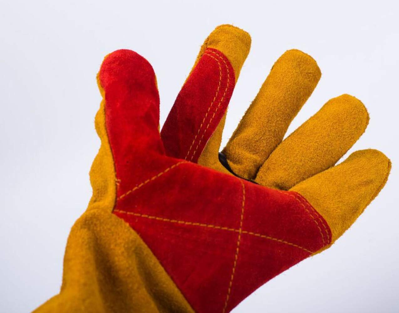Guantes de soldadura de cuero resistentes al calor y al fuego con guantes de manga extra larga para barbacoa, horno, parrilla, chimenea, Tig, Mig, hornear, horno, estufa, soporte para ollas, guantes