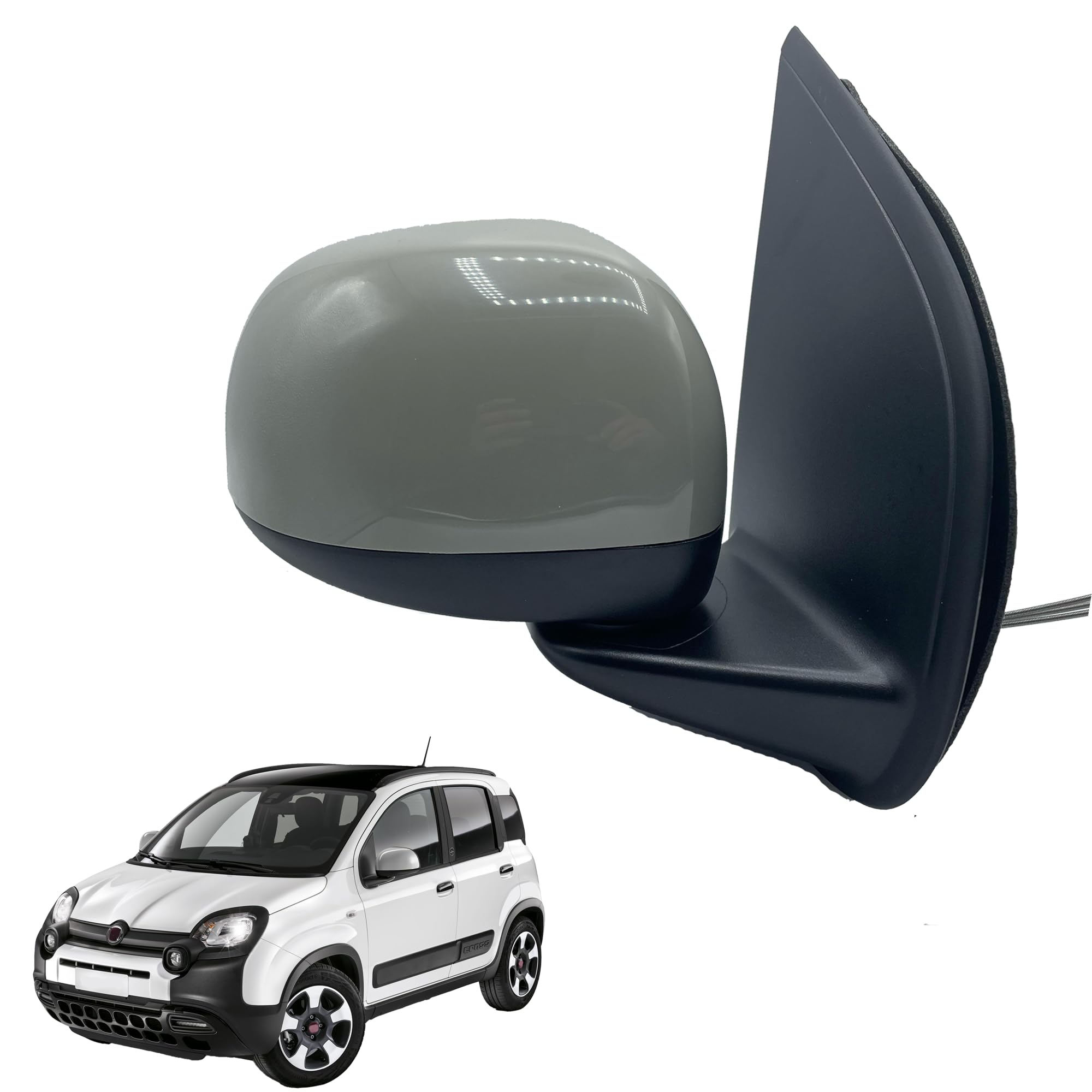 Specchietto Retrovisore Destro Esterno per Fiat Panda 319, Con Primer, Regolazione Manuale, Vetro cromato e convesso senza riscaldamento, Calotta Verniciabile, 735536792