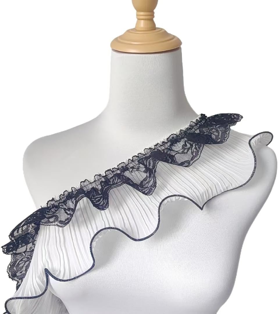 Lmllliang 2Yards Black White Bilayer Vintage Pleated Lace