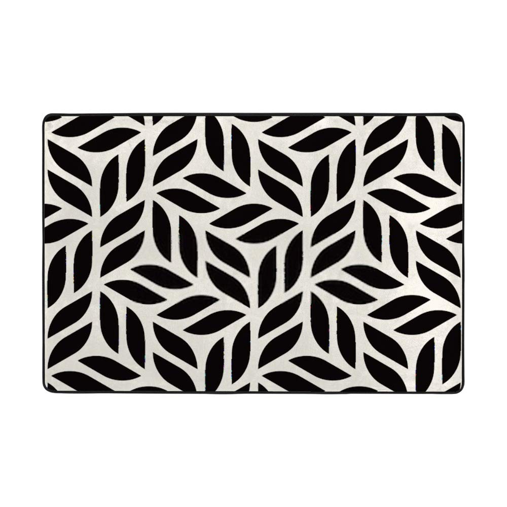 Tapis corail feuilles noires pour salon moderne 80x58 inch
