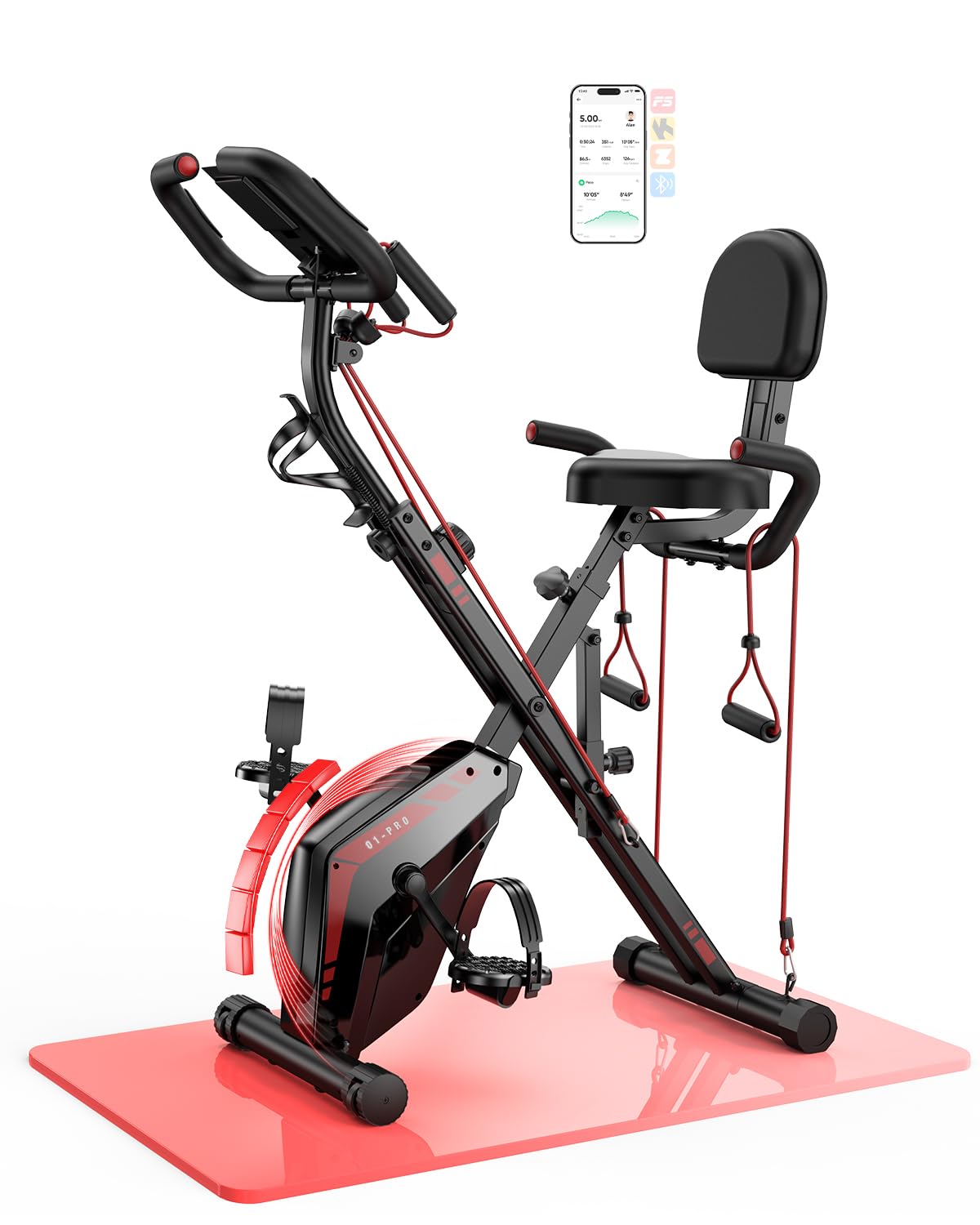 Dskeuzeew Bicicleta estática plegable con resistencia magnética y LCD & APP