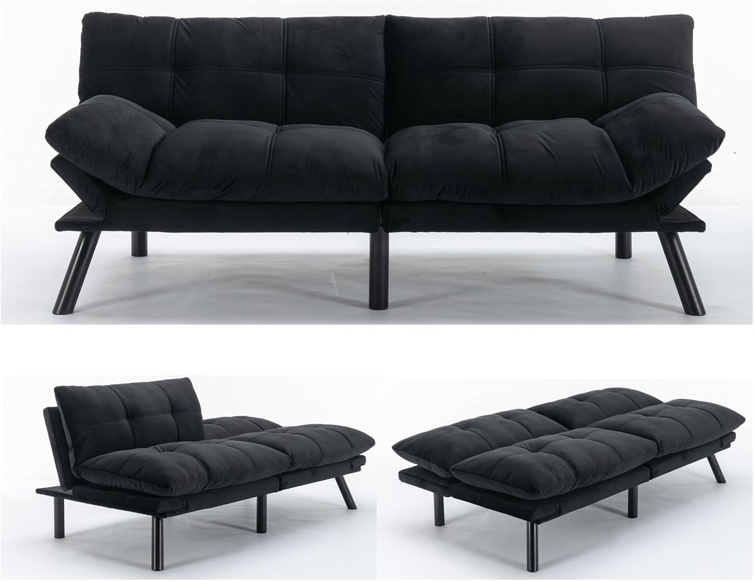 Anwick Futon Sofa Bed Velvet Convertible Futon Sleeper Couch, 71" Sleeper Sofa Bed with Adjustable Backrest, Modern Loveseat Couch for Compact Living Room, Apartment, Office (Black-New)