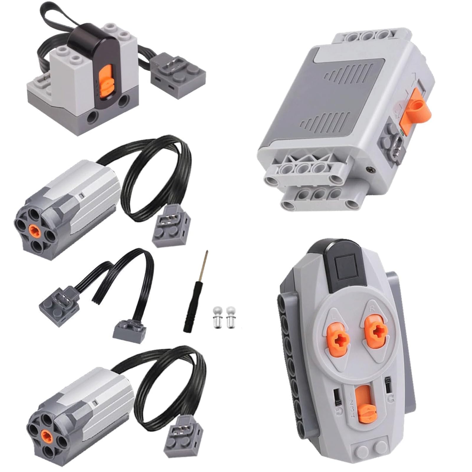 XUZIE 6 PCS Power Functions Motor Battery Box Remote Receiver Set, DIY Motorized Building Set, Remote Control, Receiver, Battery Box, Extension Wire, Power Function Motor Set with M-Motor