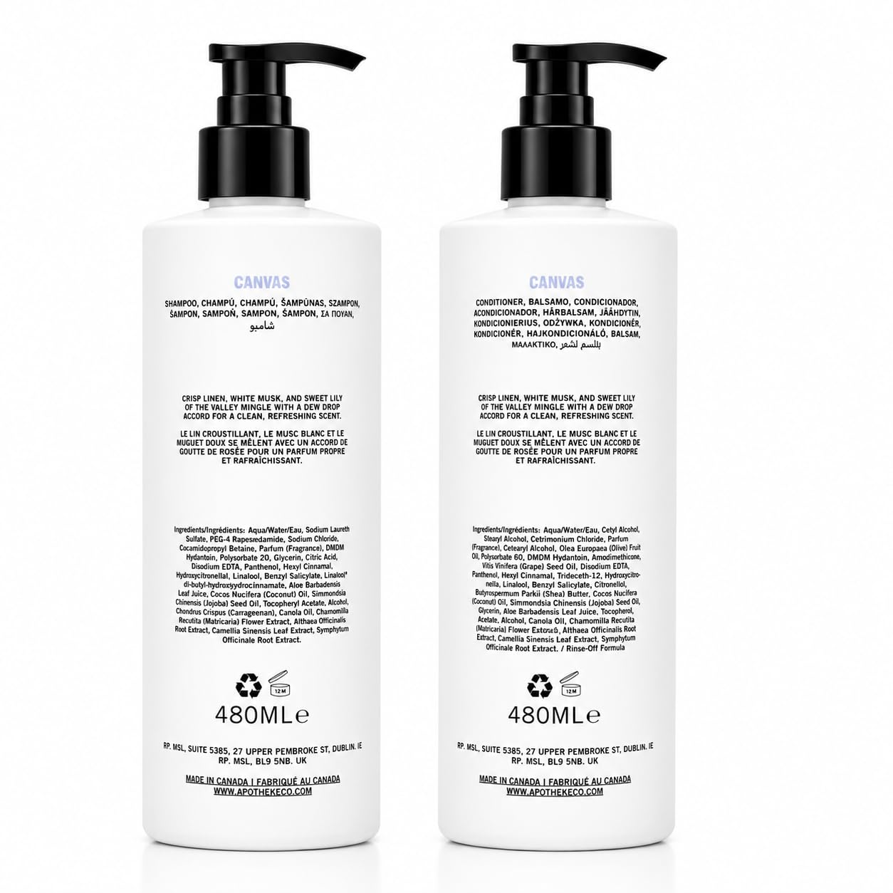 Apotheke Canvas Plant-Based Shampoo & Conditioner Set, 16.2 fl oz Each