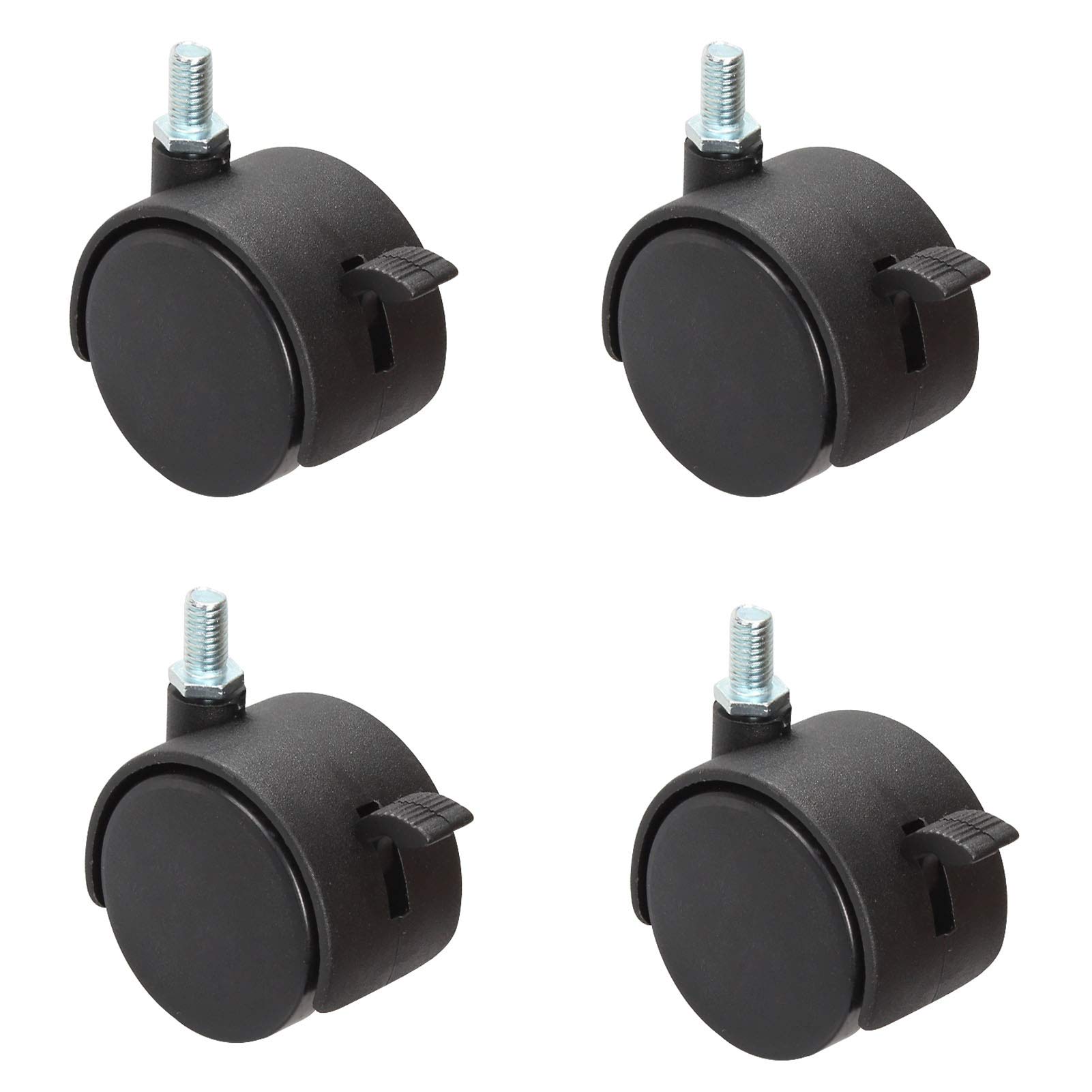 Pezzi di plastica di Nylon di Ricambio Ruote girevoli a 360 Gradi per mobili Ruote girevoli con Freno, Gambo filettato M8x15mm, Resistente all'Usura, per armadietti da Ufficio, Nero (2 polli