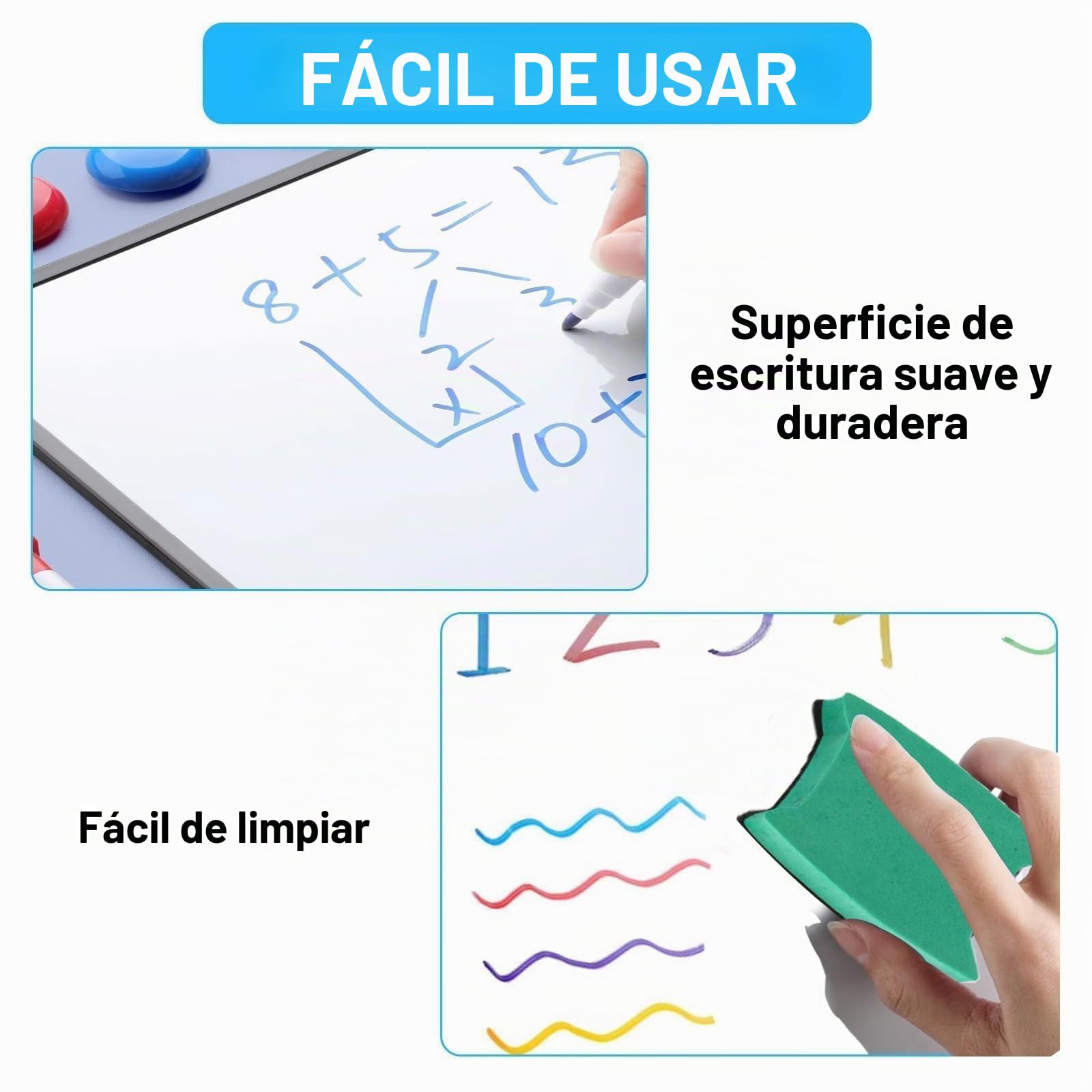 2 Piezas Pizarras Blancas de Borrado en Seco, Tamaño A4 Pizarras Blancas Pequeñas de Doble Cara, con Rotuladores de Borrado en Seco, Borrador, Imanes para Hogar Oficina Dibujo Escritura, 30x21 cm