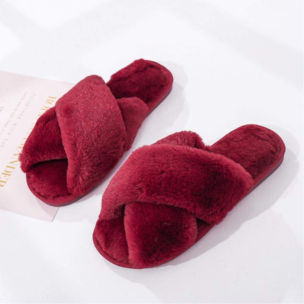 QETUOAQETUOA Winter Women'S House Slippers Faux Fur Fashion Warm Shoes Woman Slippers Comfortable Home Furry Slippers