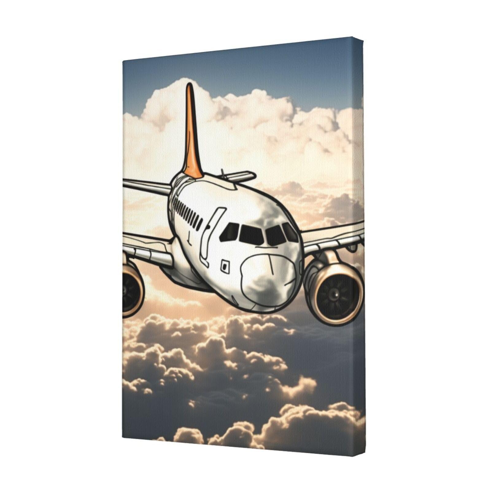KLOPH Airplane Flying Canvas Wall Art for Living Room 12"x18" Modern Artwork Painting for Bathroom Hanging Canvas Prints Aesthetic Wallart for Bedroom Kitchen Office Wall Decor