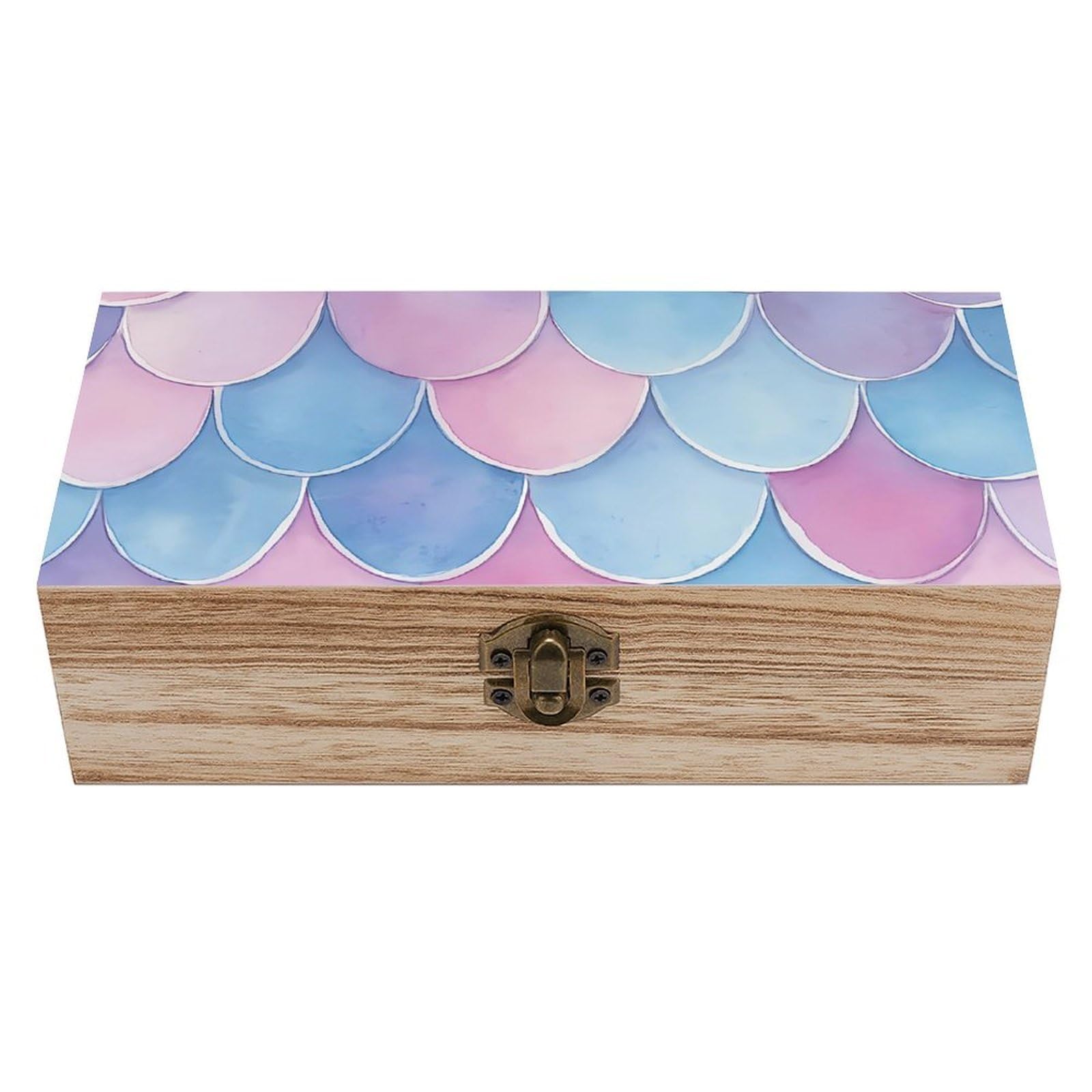 HLBSDM Watercolor Blue Purple Scales Retro Wooden Storage Box Jewelry Art Gift Boxs Decorative Keepsake Boxes