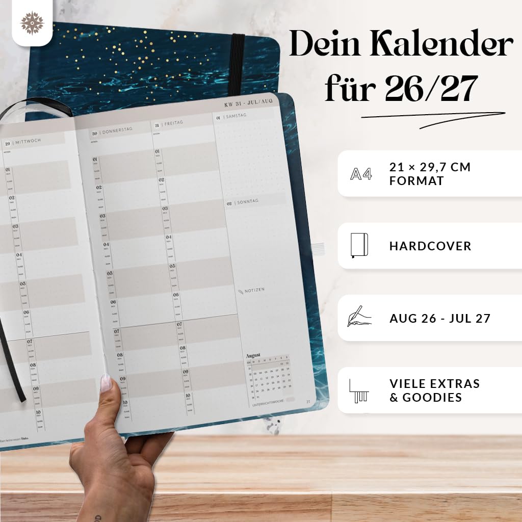 Lebenskompass® Lehrerkalender 2026/2027 DIN A4 ”Dive” - Schuljahresplaner Hardcover mit Wochen & Monatsübersichten, Klassen & Notenlisten, Stundenplänen für Lehrerinnen und Lehrer