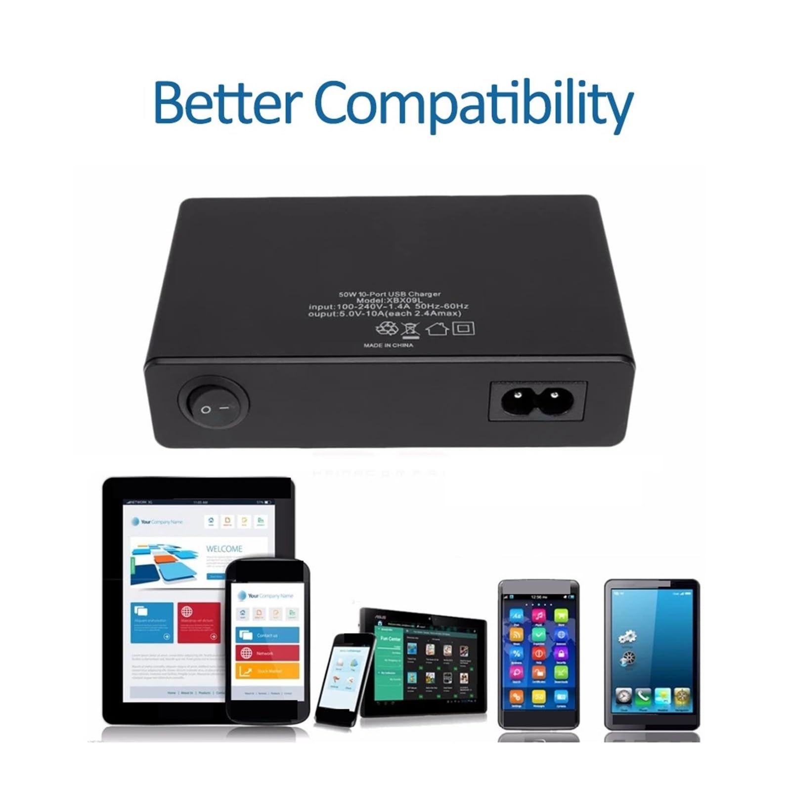 Stacja ładowania USB 60 W 10-portowa ładowarka USB Stacja ładowania Stacja dokująca Wielofunkcyjna ładowarka USB Stacjonarna Ładowarka Telefonu Komórkowego (Kolor: BIAŁY)