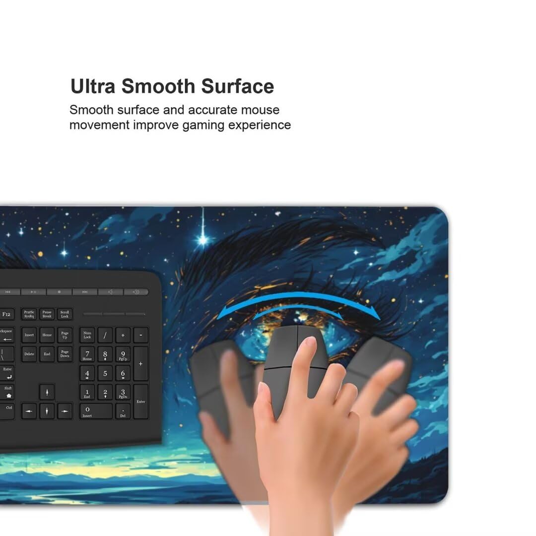 Alfombrilla de ratón 1400x600x3 MM, Alfombrilla Ratón XXL Extendida de Gran Tamaño con Bordes Cosidos, Base de Goma Antideslizante Almohadilla para Teclado, Ojos de ensueño S-9893