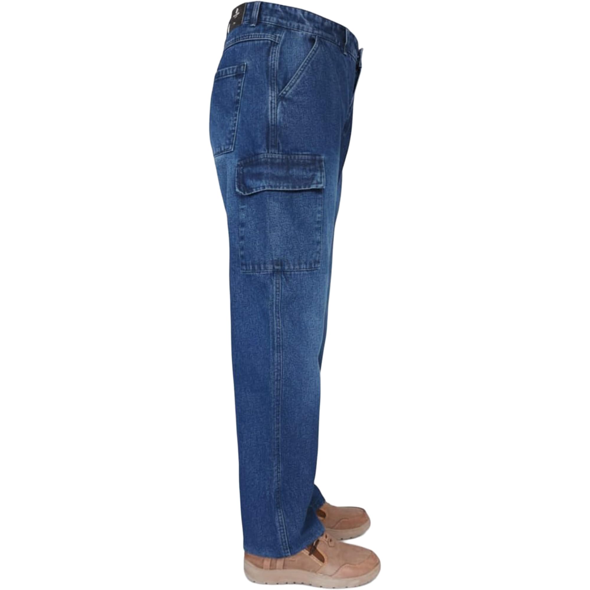 Mens Cargo Jeans Carpenter Baggy Fit Denim Pants Utility Pockets Relaxed Oversized Workwear Cotton Casual Trousers