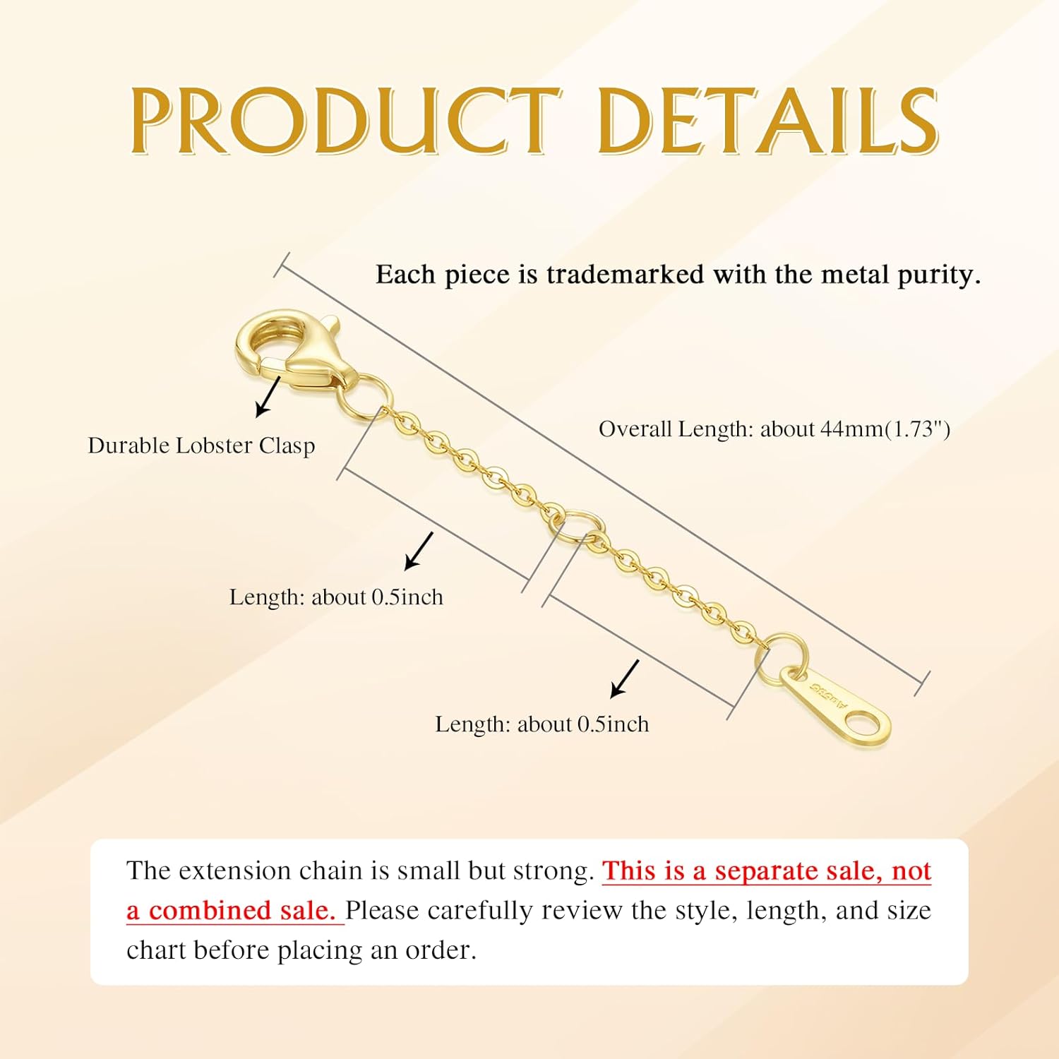 14K Yellow Gold Necklace Extender Chain 14K, Bracelet Anklet Extension Chain, Bracelet Extender 14K Gold, 14K Gold Necklace Extender with Lobster Clasp