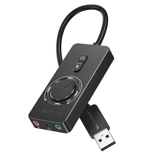 VENTION USB Sound Card, External Stereo Sound Card with Volume Control, USB to 3.5mm Jack Audio Adapter for Windows, Mac, PC, Laptop, Desktop, Headset, Switch and More