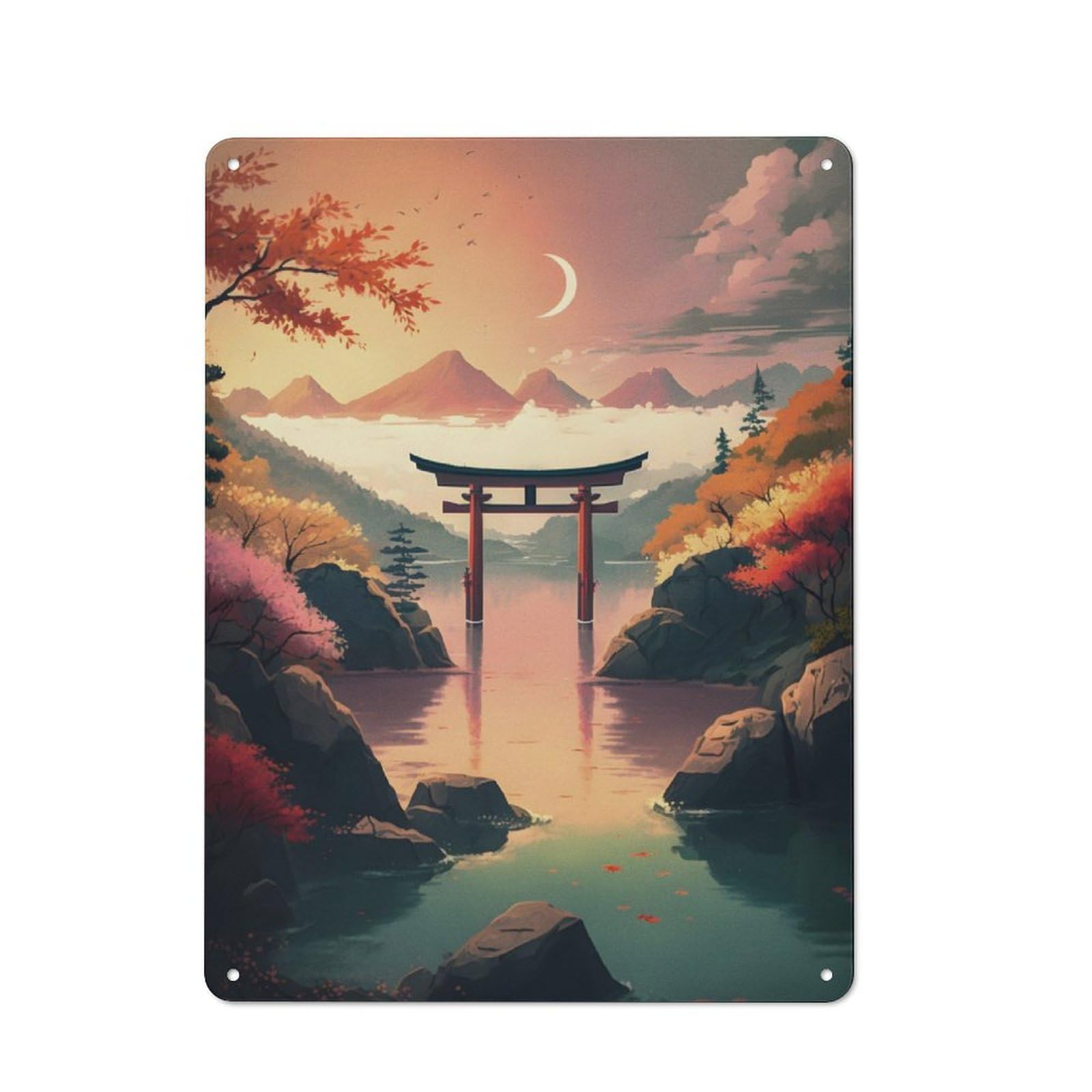 Junmoney Torii Gate In The Lake Vintage Tin Sign 40X30cm With For Garage Wall, Suited To People Furnishing A Garage