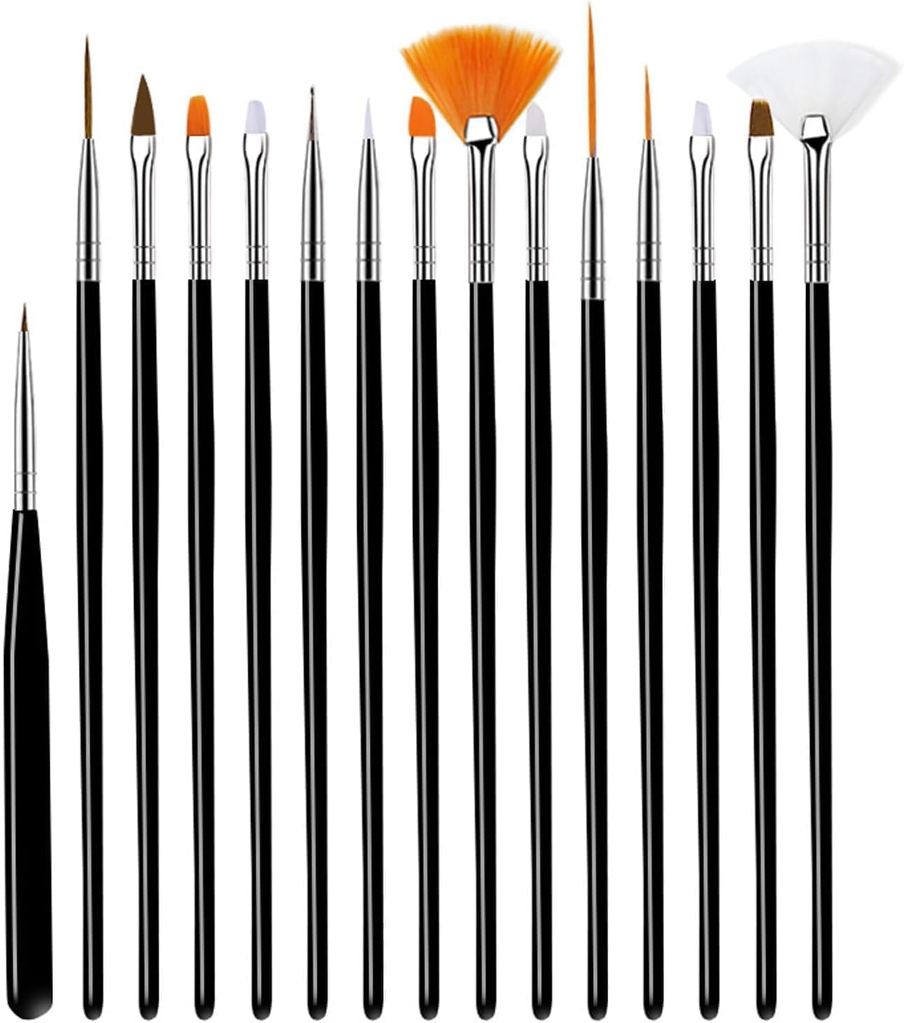 Nail Art Brushes Set, 15pcs Professional Nail Design Tools, Includes Liner, Square, French, Flat, Sharp Oval Brushes for Detailed Artistry, for Salon & Home Use, Black-image-20