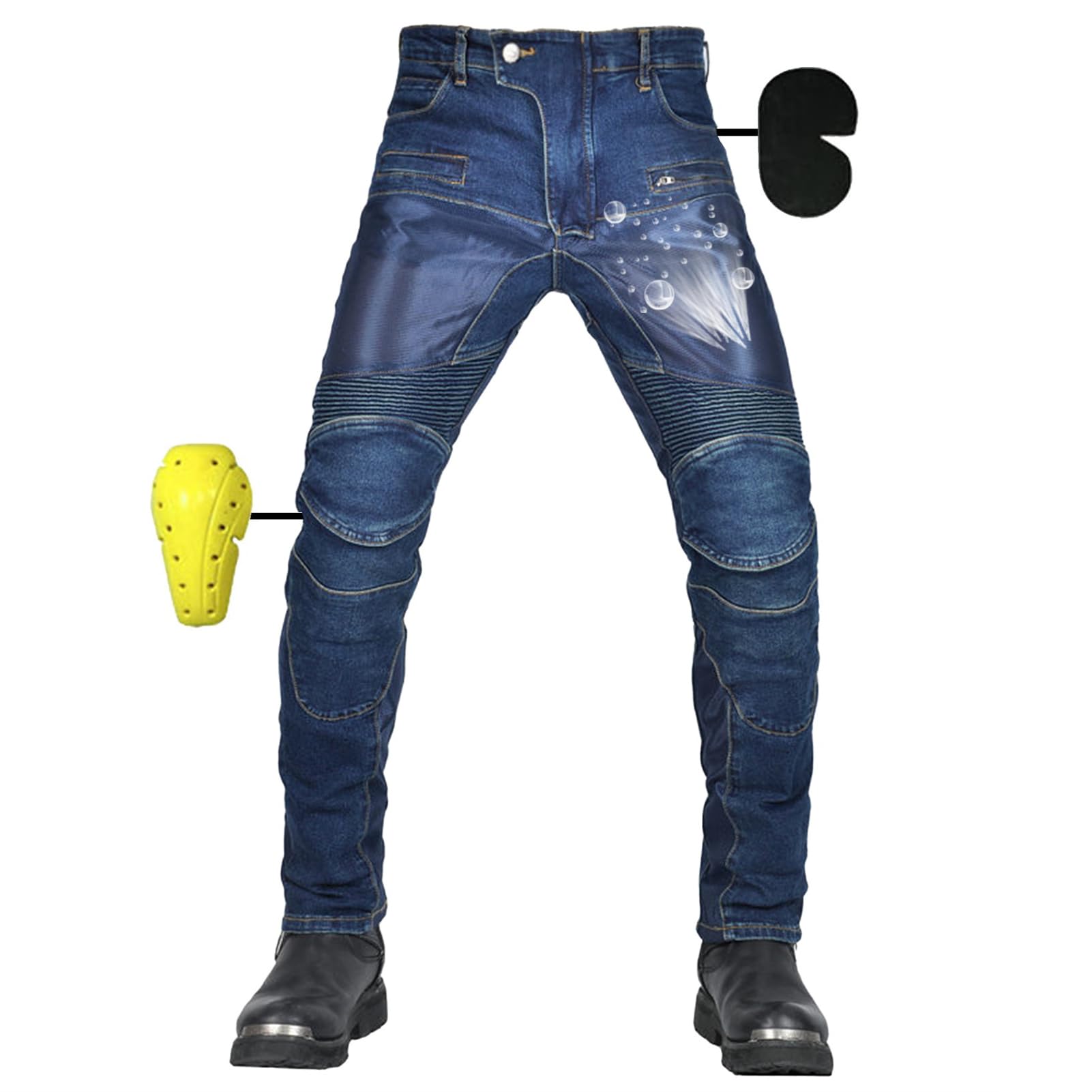 Pantaloni da Moto da Uomo, Jeans protettivi da Moto da Uomo Traspiranti Pantaloni da Corsa Elasticizzati da Motocross da Equitazione corazzati con 4 Armature Rimovibili (Blue,XL)