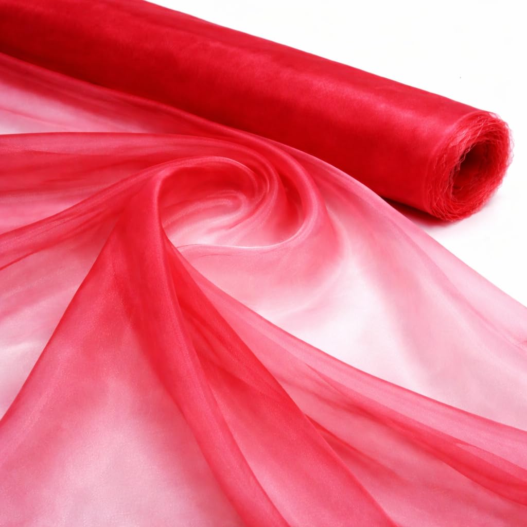 Red 1 Meter Pack Plain Sheer Lightweight Organza Voile Drape Curtain, Wedding, Chair Sash Fabric 150cm Wide