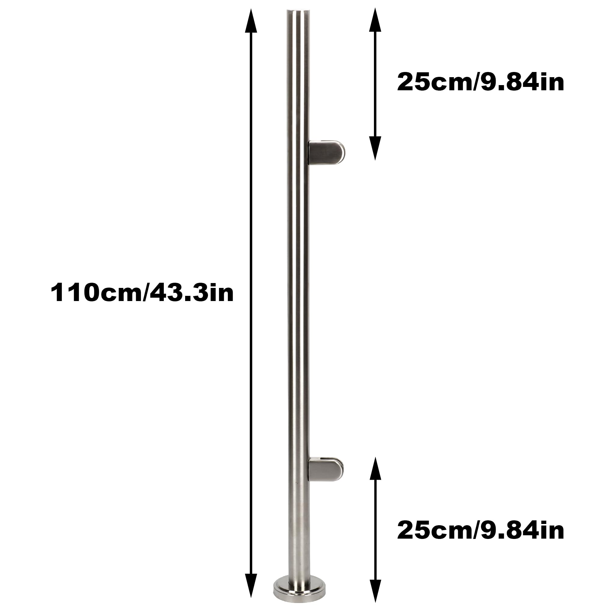 aleawol Postes de balaustrada de acero inoxidable de 110 cm, poste de extremo de balaustrada de vidrio con abrazaderas y gomas, postes de balaustrada de vidrio de aterrizaje de escalera para vidrio de