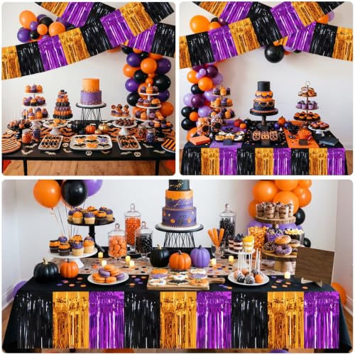 Image of BEISHIDA 3PK Black Orange Purple Foil Fringe Garland 30ft Tinsel Banner